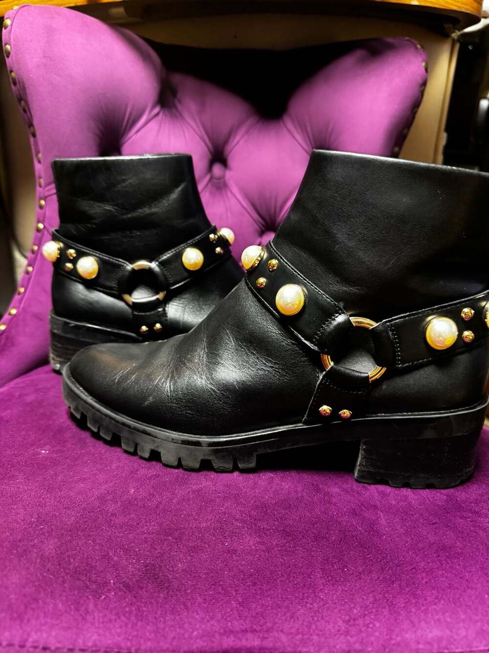 KARL LAGERFELD PARIS Pixie Embellished Moto Booties Size 8.5 NEW IN BOX